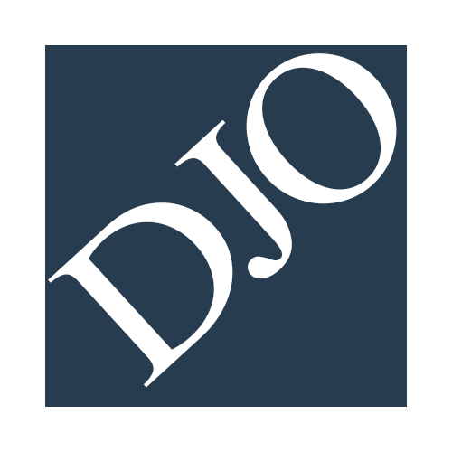 Blue square logo with white DJO letters arranged diagonally for Douglas, Joseph & Olson Attorneys at Law